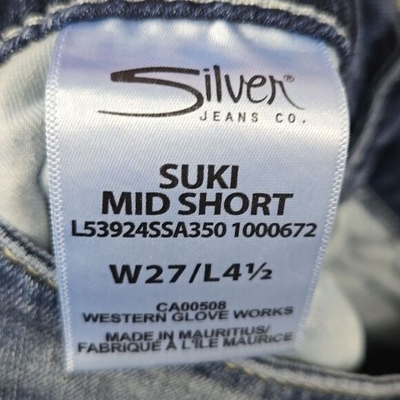 Silver Suki Mid Shorts Rolled Cuff Blue Jean Distressed Denim Women's 27 Small 4 - Picture 2 of 10